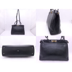 Fendi Handbag Peekaboo black metal shoulder Leather silver bag gold